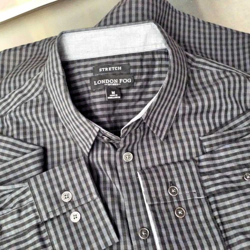 2016 London Fog Check Gingham Shirt Mens Sz-M Grey